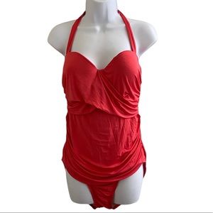 Merona deep coral ruched surplice one piece swimsuit large